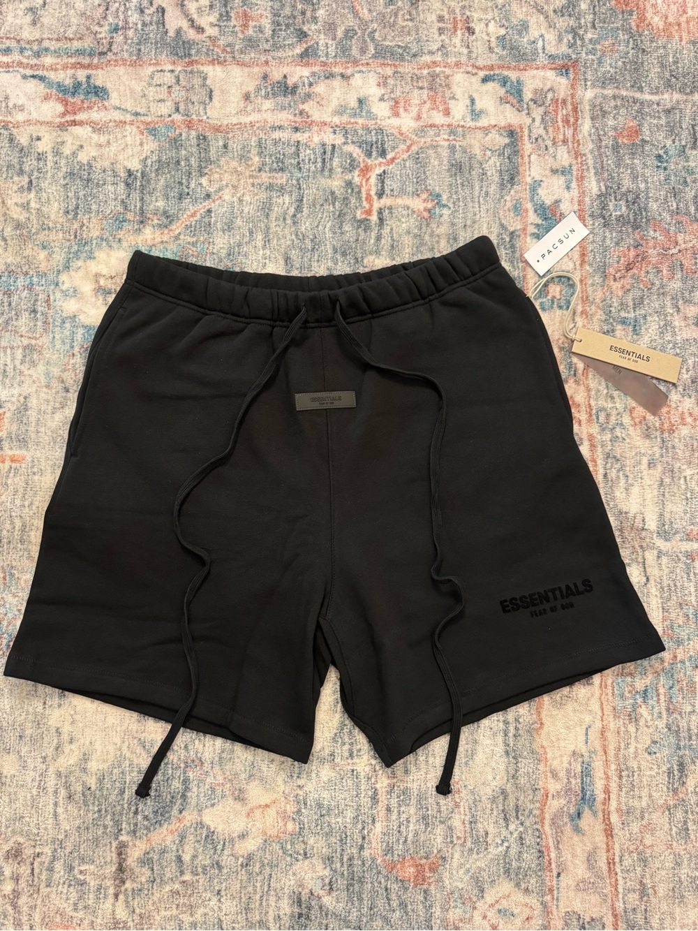 ESSENTIALS Men’s Black Athletic Drawstring Shorts
